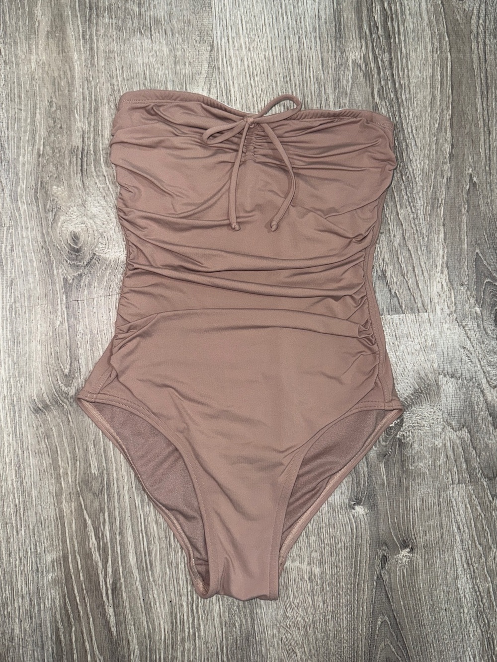 Billabong Strapless Ruched One-Piece Swimsuit in Mauve Brown